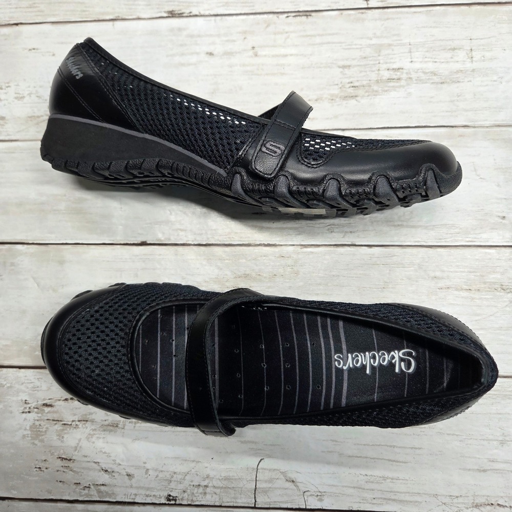 Skechers SN 21271 Mary Jane Sport Flat Women 9 Black Mesh Leather Strap